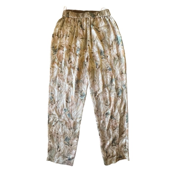 Forte Forte 100% Silk Leaf Print Trousers Size 6 Neutral Pants Straight Pull-on - Picture 4 of 9